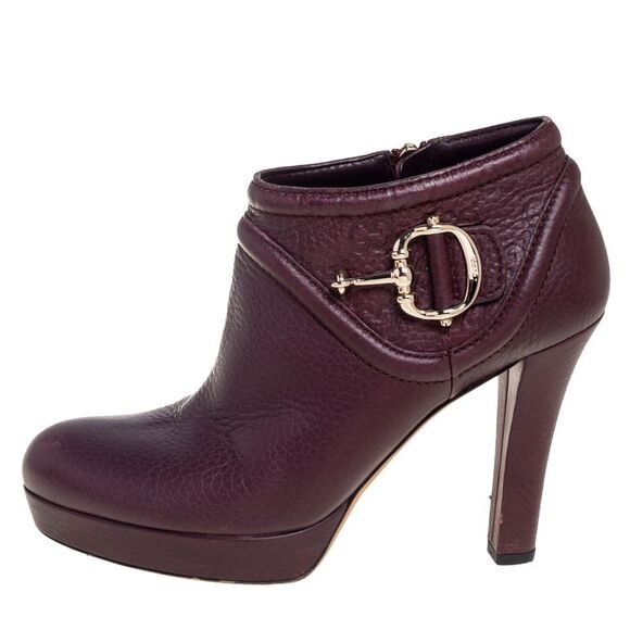Gucci Plum Leather Hasler Buckle Ankle Booties Size 38 - Picture 2 of 4